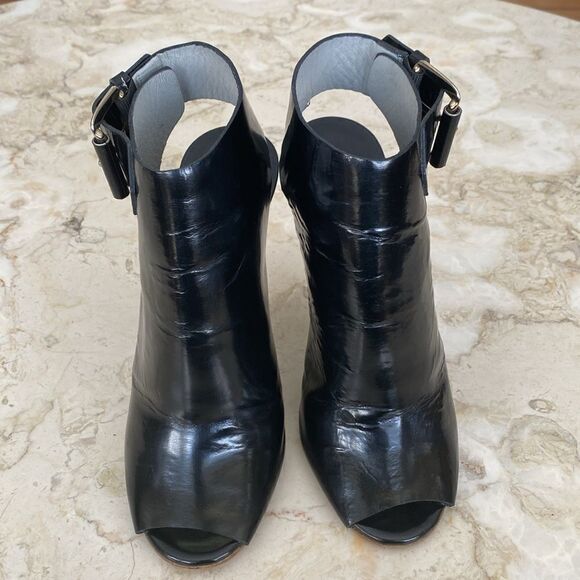 Chloe Black Patent Leather Peep-Toe Buckle Accent Heels - Picture 4 of 14